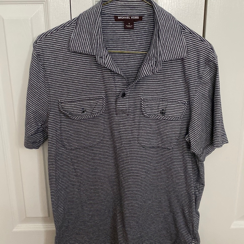 Michael Kors striped polo w/2 front, button down pockets
